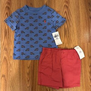 Polo Ralph Lauren Baby Boy Car Paint Cotton Tee and Chino Shorts Set, Size 18 M